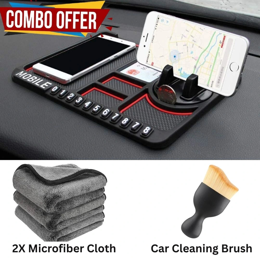 Limited Offer 50%OFF - Anti-Slip Car Dashboard Mat + Mobile Phone Holder + 2X Microfiber cloth with Car cleaning Brush