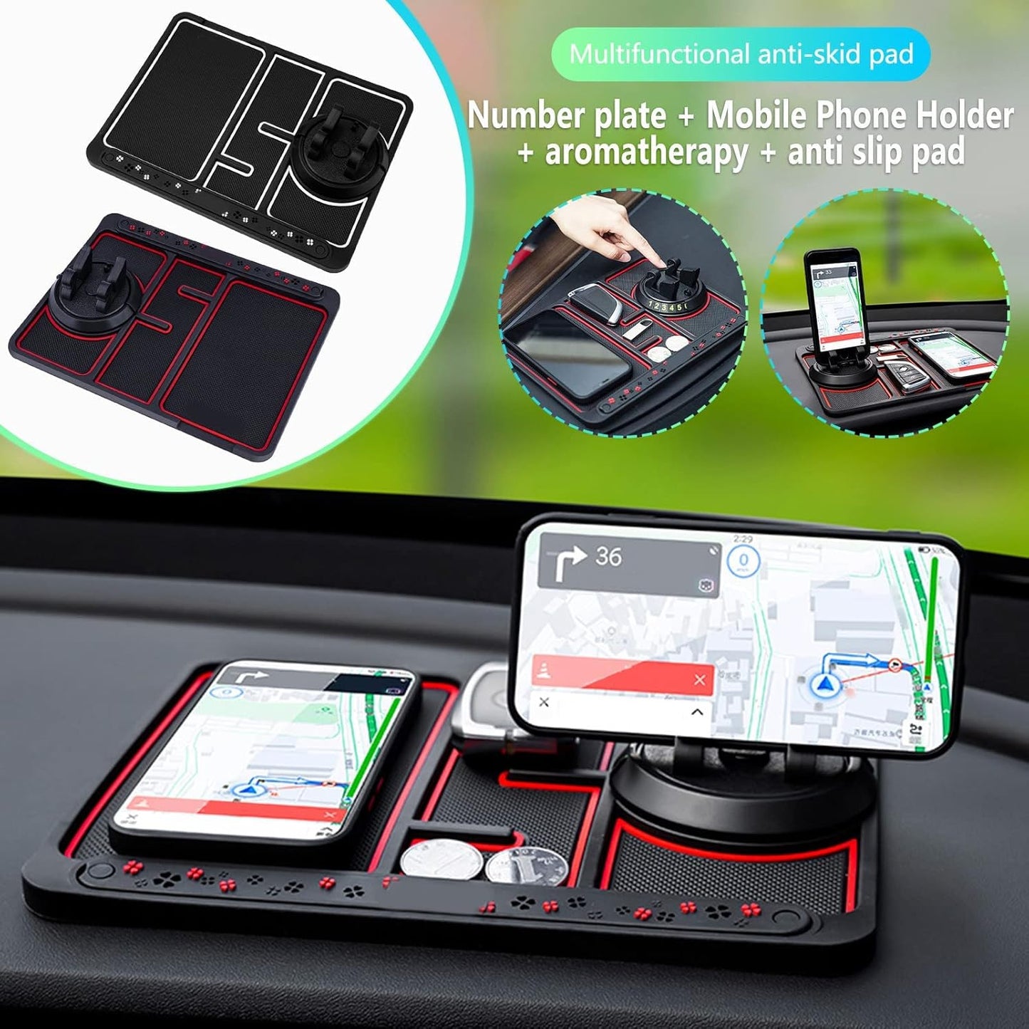 Limited Offer 50%OFF - Anti-Slip Car Dashboard Mat + Mobile Phone Holder + 2X Microfiber cloth with Car cleaning Brush