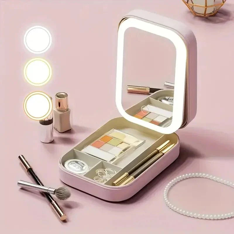 Compact Makeup Vanity With LED Mirror