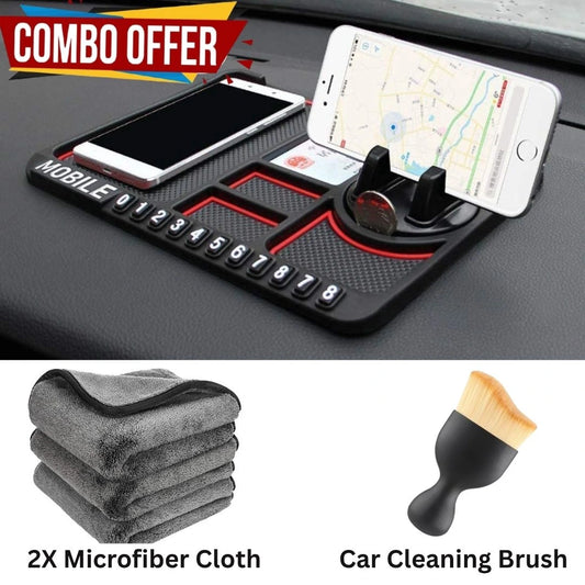 Limited Offer 50%OFF - Anti-Slip Car Dashboard Mat + Mobile Phone Holder + 2X Microfiber cloth with Car cleaning Brush