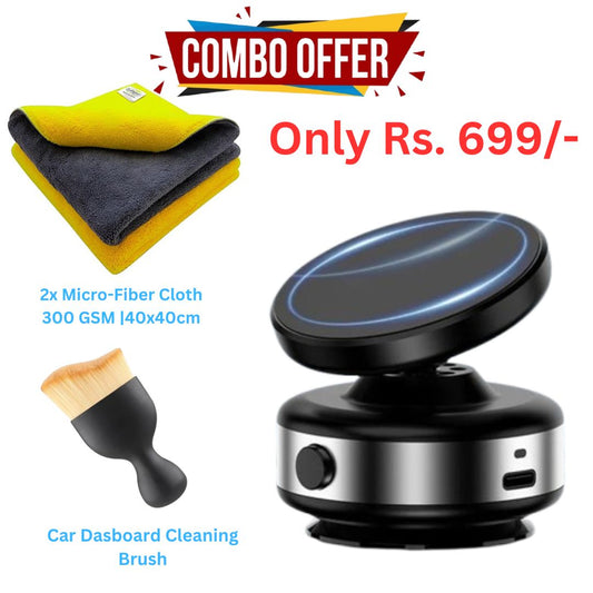 50%OFF - 360 Rotating Vacuum Magnetic Phone Holder | Free Micro-Fiber Cloth + Car Dash Cleaning Brush